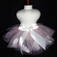 Doll Tutu - Light Pink Tutu, White Petals and White Bow (DC-005)-Fabby Gabby, wholesaler Fabby Gabby, Doll Tutu - Light Pink Tutu, White Petals and White Bow